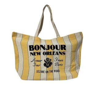 Sezane Striped Yellow Bonjour New Orleans Tote Bag